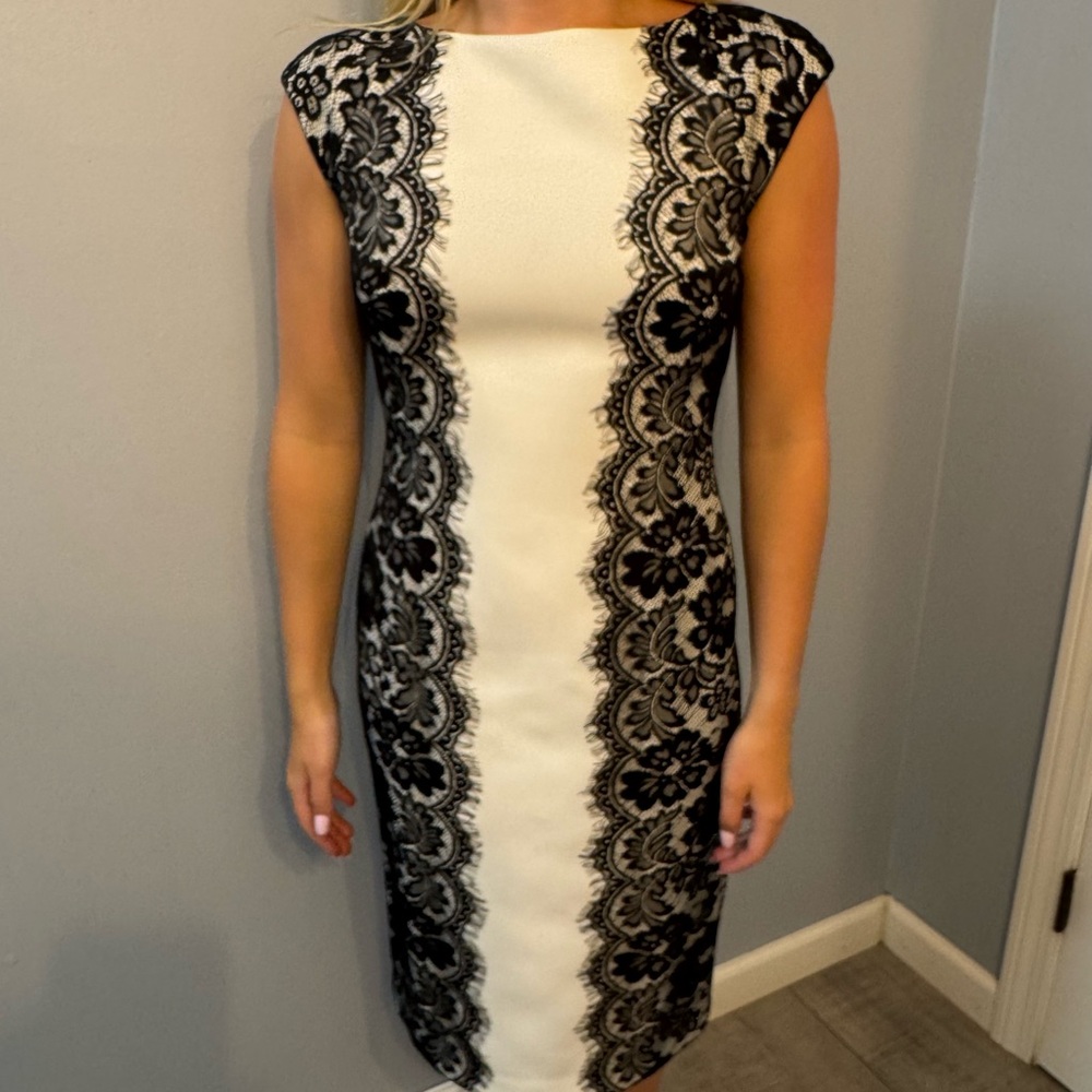 White House Black Market Black and White Lace Midi Dress